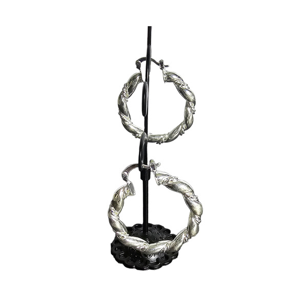 Boutique New silver tone large chain wrapped twisted hoop earrings - Picture 1 of 7